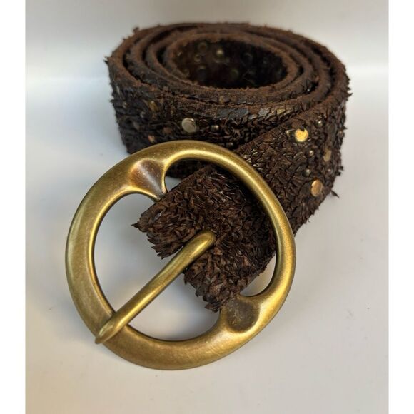 Vintage Orciani Leather Scales Studded Textured Brown Belt with Gold Accents M main image 8